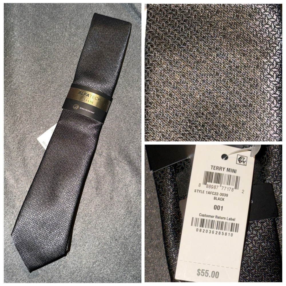 Alfani Alfatech Men Black Terry Mini Geometric Stain Resistant Tie 1AFC22-3039